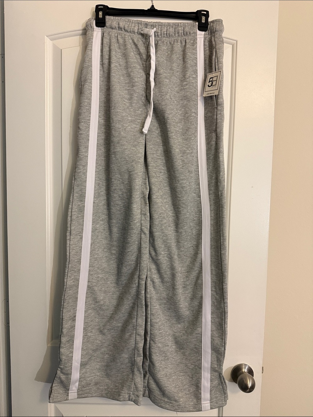 Unisex Gray Wide-Leg Sweatpants with White Side Stripe
